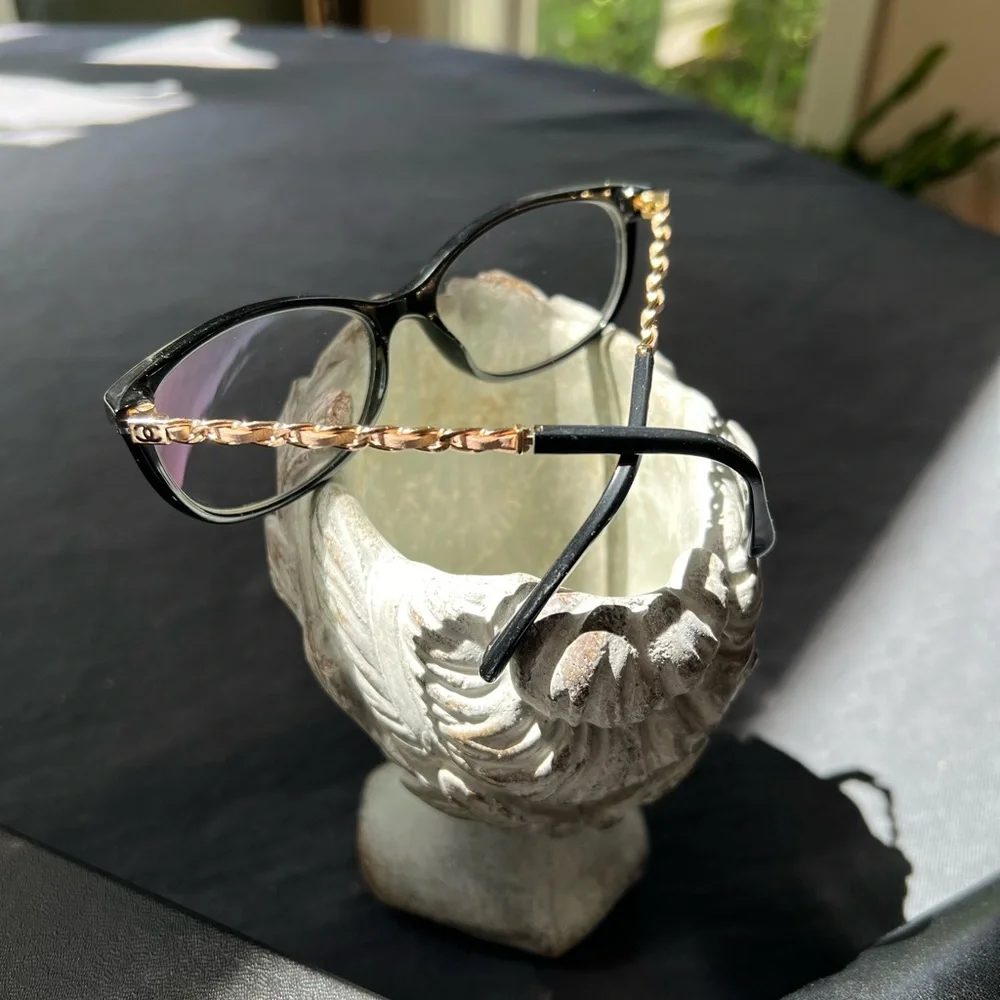 CHANEL 3221-Q Beige Leather Glasses Frames Chain Link EUC Italy Emma Watson